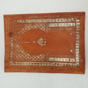 Moroccan Leather Rust Colored Large Book Cover W/ Gold Stamp
